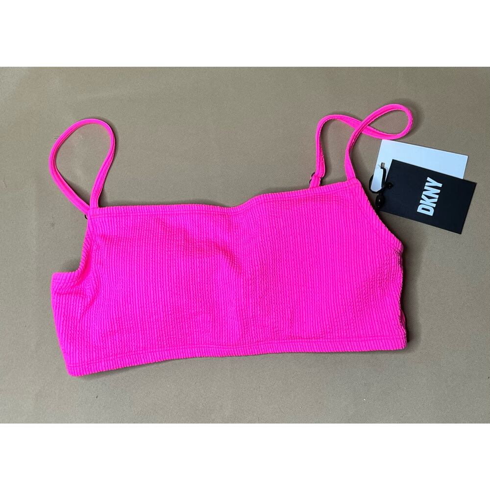 DKNY Neon Pink Textured Bralette Swim Top M NWT - Picture 4 of 6